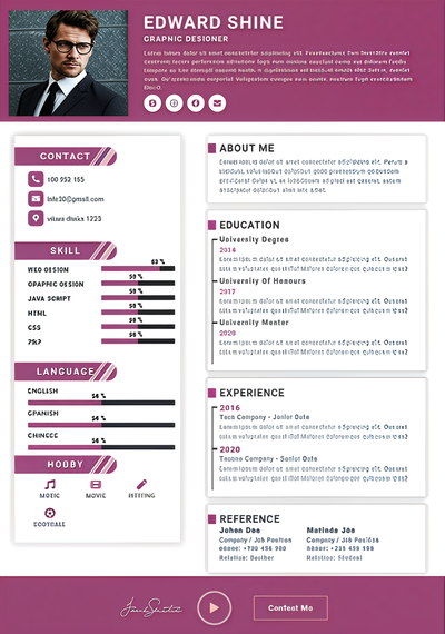 Magenta Sidebar Resume