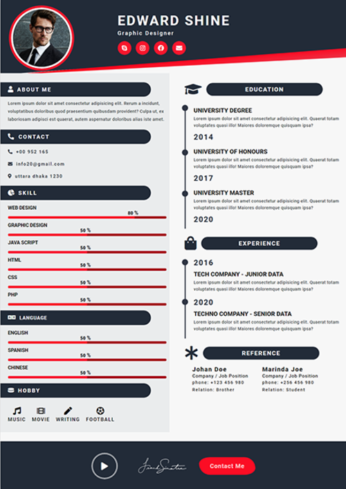 Red Accent Header Resume